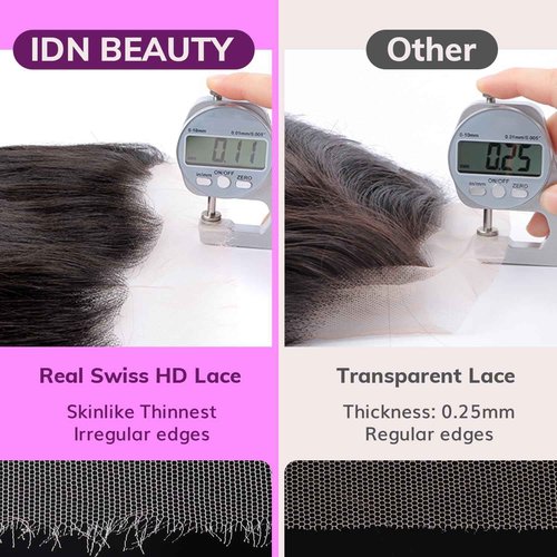 IDN BEAUTY SKINLIKE REAL HD 2X6 Lace Closure Human Hair 16 Inch Body Wave Closure Bleached Single Knots HD Closure Ultra-thin 2x6 Lace Closure Virgin Human Hair 0.1 mm Pre Plucked Hairline Closure