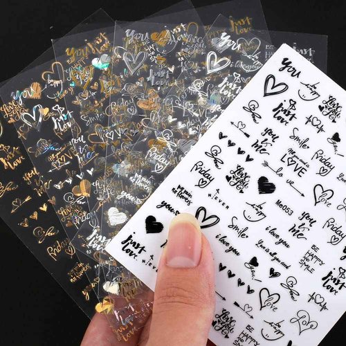 Valentine's Day Nail Stickers,Laser Love Heart Nail Decals 3D Self Adhesive Nail Art Stickers Letters Hearts Valentines Day Nail Designs Heart Stickers for Nails Women DIY Nail Supplies,6 Sheets/Set