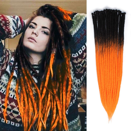 Sangtok 20 pcs Thick Dreadlock Extensions Single Ended, 24 inch 1cm Width Ombre Orange Handmade Viking Crochet Dreads Extensions, SE Hippie Soft Fake Synthetic Dreadlock Extensions for Women