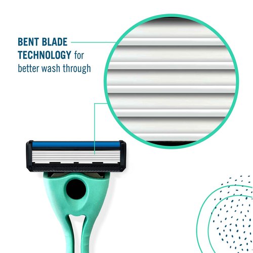Preserve Shave 5 Five Blade Refillable Razor, Made from Recycled Materials, Poppy Red, with 4 Count Wave Replacement Cartridges for Unisex Use