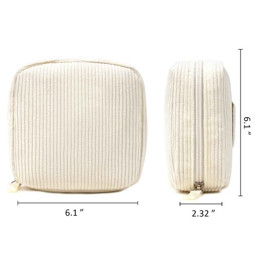 2Pcs Makeup Bag for Women, Large Corduroy Cosmetic Bag Capacity Travel Toiletry Bag Mini Makeup Pouch for Purse Small Makeup Organizer Bag Cute Makeup Brushes Storage Bag (Mini Beige)