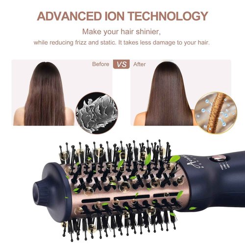 Aima Beauty Worldwide Travel Hair Dryer Brush 110-240V Dual Voltage Blow Dryer Brush Hot Air Brush Oval Barrel 360° Hot Airflow, Negative Ionic Frizz-Free Dry/Straightening/Voluming,Prussian Blue