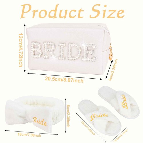 CIEHER Bride To Be Gift Set - Bride Spa Headband & Slippers, Makeup Bag, Bridal Gifts for Bachelorette Party Favors Bridal Shower Wedding Day