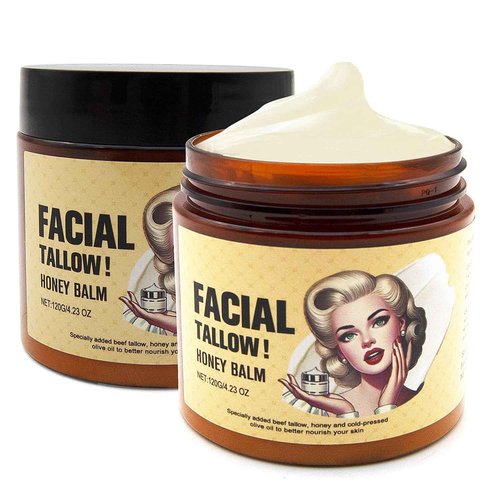 Beef Tallow for Skin,Tallow and Honey Balm,Tallow Face Moisturizer Beef Tallow for Face,Grass Fed Grass Finished Organic Faces Cream,Moisturizer,Body Lotion,Skin Care,Body Cream(2pcs)