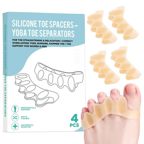 4 Pcs Silicone Toe Spacers – Yoga Toe Separators for Toe Straightening & Relaxation | Correct Overlapping Toes, Bunions, Hammer Toe | Toe Support toe separators for Women & Men (Tan, 5.5)