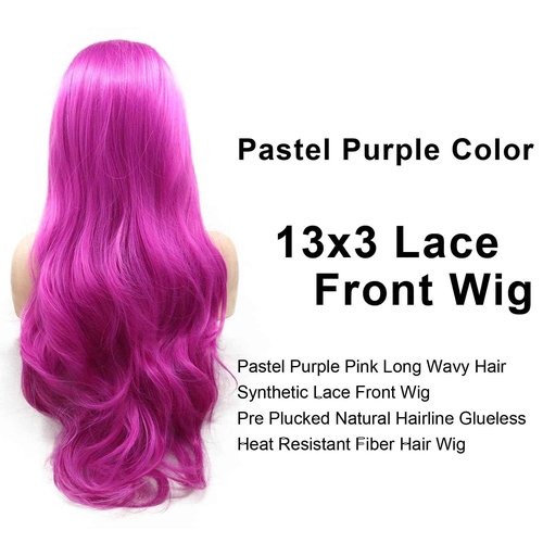 AFBeauty Hot Purple Lace Front Wig Pre Plucked Long Real Hair Wig Wavy Light Natural Colored Wigs for Black Women Pink Red Glueless Lace Front Synthetic Wigs Lacefront Cosplay Lavender Curly 22Inch