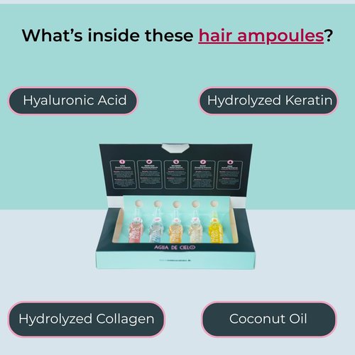 Agua de Cielo Hair Therapy Complex 5 - Professional-Style Hair Ampoules Treatment, Intense Nourishment, Hydration, Repair, Growth & Elasticity, With Hyaluronic Acid - 5 Ampoules of 10ml