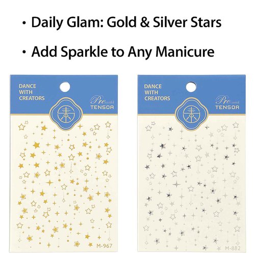 KINGNAME 17 Pcs 3D Star Nail Stickers Decals for Women Nail Art Design Press ons Wedding