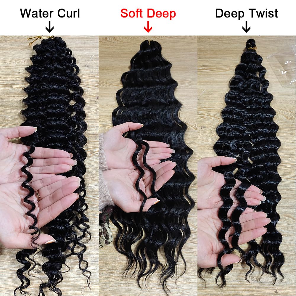 Deep Wave Crochet Hair 24Inch Soft locs 3pack Braiding Hair Extension (24inch soft deep, 1B)