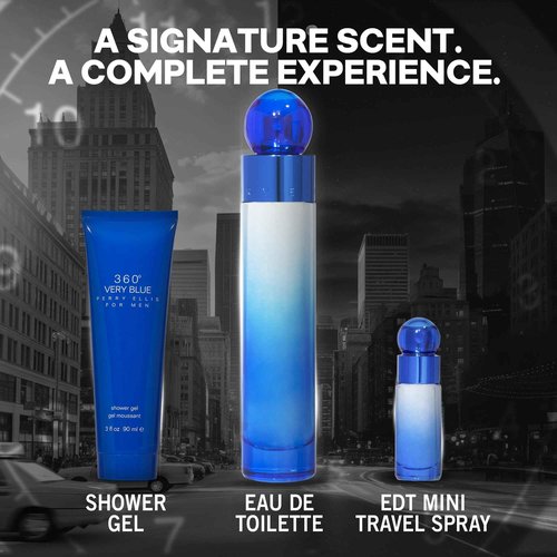 Perry Ellis 360 Very Blue for Men - 3 Pc Gift Set 3.4oz EDT Spray, 0.25oz EDT Spray, 3oz Shower Gel