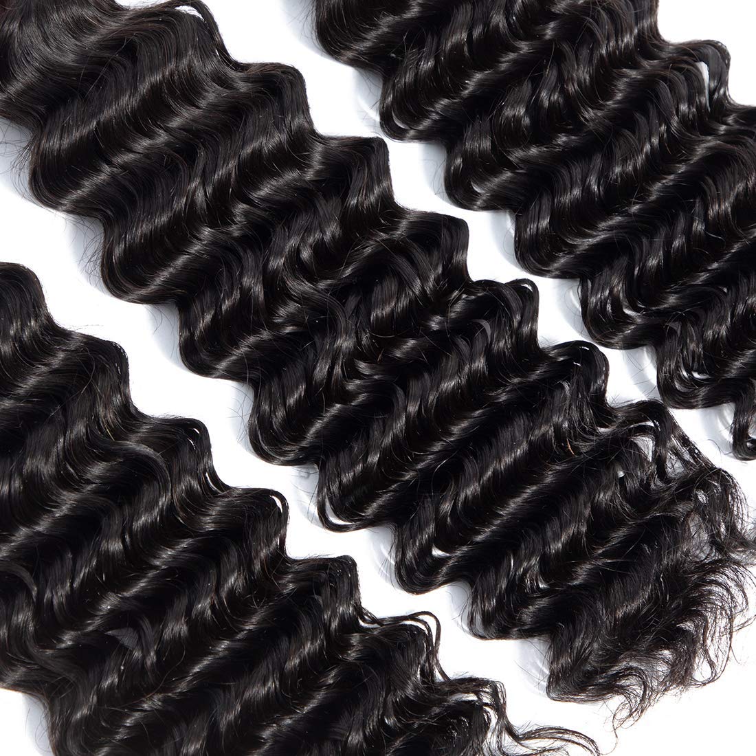 Angie Queen Brazilian Virgin Deep Wave Hair 3 Bundles with Free Part Closure (20 22 24+16 closure,Natural Black Color) 100% Unprocessed Brazilian Deep Wave Human Hair Weft with Lace Closure