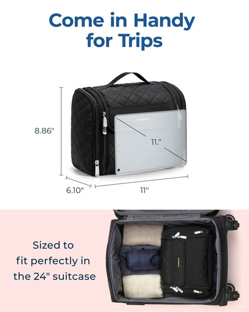 BAGSMART Makeup Bag for Women with Hanging Hook - Portable Cosmetic Case, Large Capacity Door Room Essentials Travel Organizer for Full Sized Cosmetics and Toiletries, Black