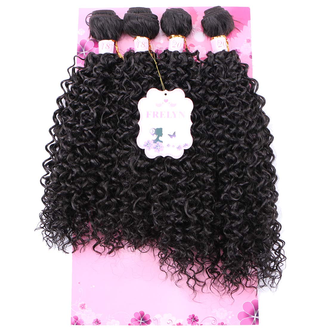 Frelyn Kinky Curly Bundles Synthetic Hair Weave Extensions 2# Dark Brown 18 18 20 20 Inches 4 PCS, Heat Resistant Fiber Soft and Natural as Human Hair