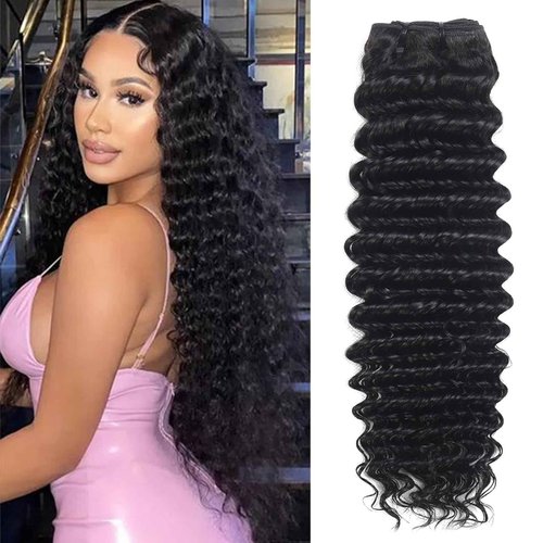 inlovwith Deep Wave Bundles Human Hair, Selected Healthy Curly Human Hair Bundles 100% Unprocessed Brazilian Virgin Hair Wet and Wavy (Single Bundle, 18 Inches)