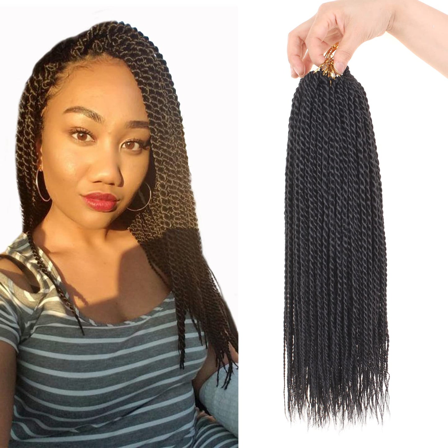 ZRQ Senegalese Twist Crochet Hair - 8 Packs 14 Inch Small Crochet Hair for Braiding, 25 Strands/Pack Crochet Braids Hair For Women, Crochet Twist Hair Braiding Hot Water Setting(14 Inch,1B)