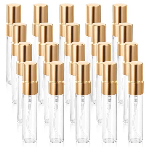 Xthrotsenk 20 Pack 5ml Atomizer Glass Spray Bottles Mini Spray Bottles Glass Perfume Bottle Decant Bottles Gold Mini Sample Bottle Small Tiny Spray Bottle Refillable Mist Travel Sprayer