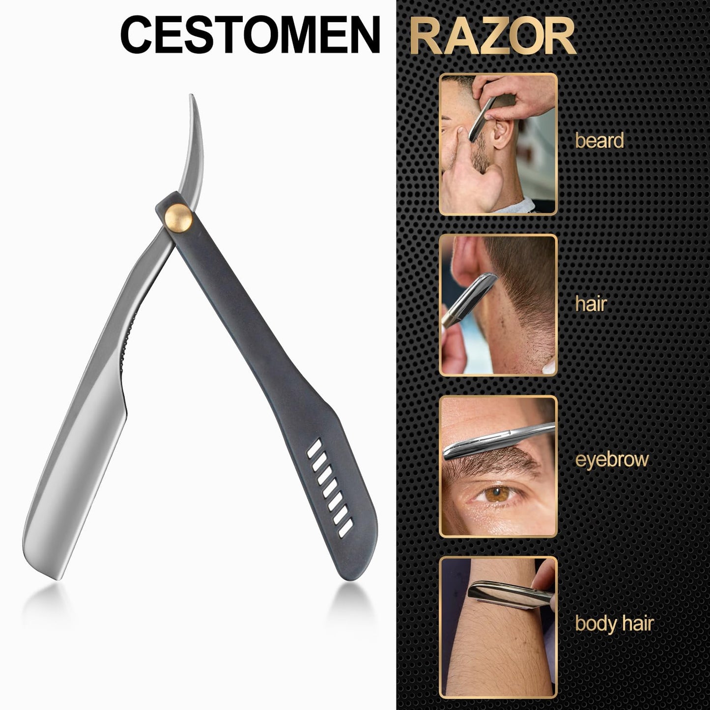 CestoMen Straight Razor, Stainless Steel Professional Barber Straight Edge Razor, Shaver Razor for Men Home Salon Grooming Using - Sliver & Black