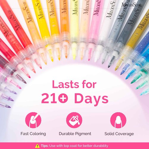 MelodySusie Nail Art Pens Set, 24 Colors 0.7MM Nail Polish Pens for Nail Art, Nail Dotting Tool, Drawing Pen for Nail Design, Manicure Nail Pens for Salon and DIY at Home