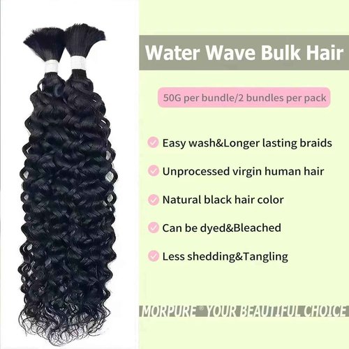 Human Braiding Hair for Boho Braids Human Hair Braiding Hair Curly Wet and Wavy Boho Hair for Braiding Unprocessed Virgin Water Wave Bulk Human Hair for Braiding Knotless Natural Color 18 Inch