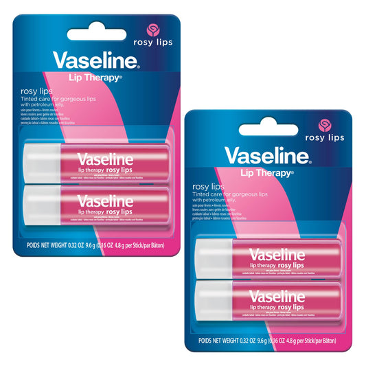 Vaseline Lip Therapy Care Rosy, Fast-Acting Nourishment, Ideal for Chapped, Dry, Cracked, or Damaged Lips, Lip Balm, 2-Pack of 2, 0.16 Oz Each, 4 Lip Balms