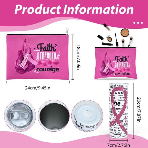 Kuabiz Breast Cancer Awareness Gifts for Women Cancer Awareness Tote Bag Large Chemo Care Package 20oz Stainless Steel Tumbler