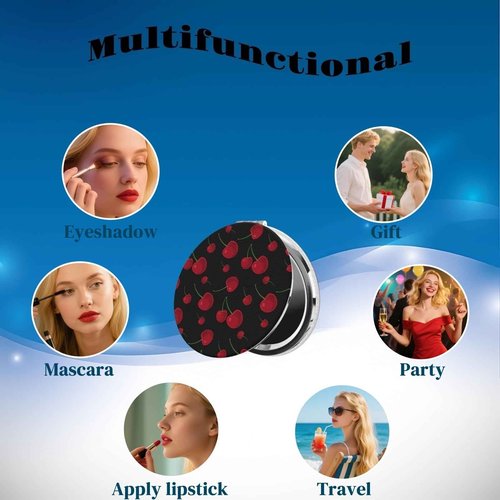 KWSAAHU Double-Sided Pocket Compact Mini Makeup Mirrors 1x, 2X Magnifying Mirror Portable Foldable Round Small Purse Mirror Suitable Daily Travel Party for Woman Man - Beautiful Cherry