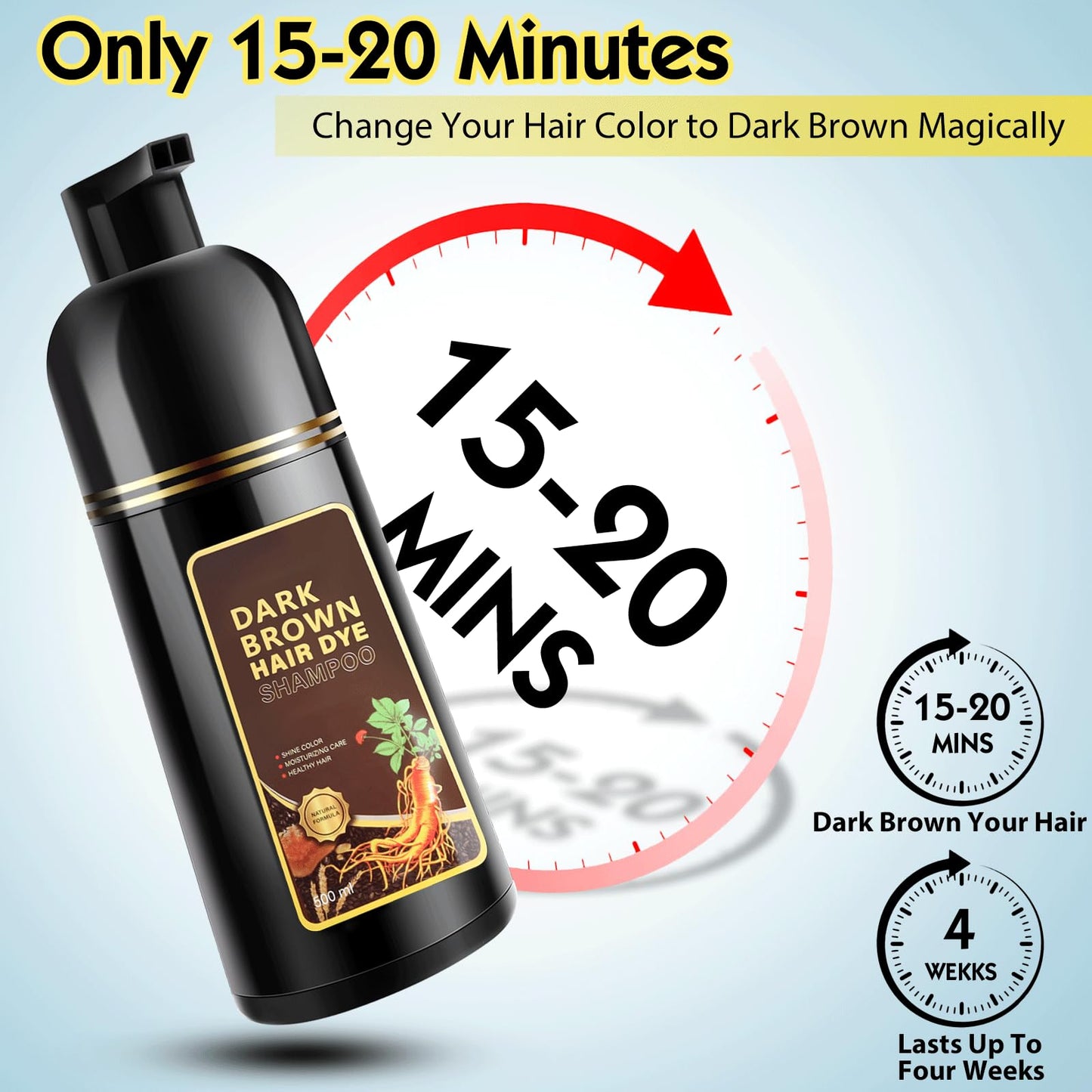 Sminktec Dark Brown Hair Dye Shampoo 3 in 1, Herbal Shampoo Hair Dye for Women Men(Dark Brown)