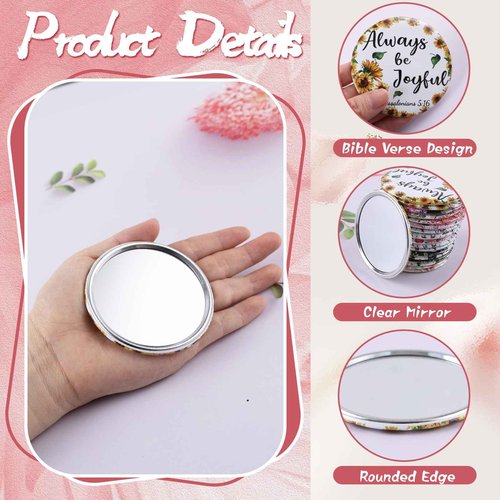 36 Pcs Mini Christian Compact Mirror Christian Gifts Bulk Floral Bible Verse Mini Compact Mirrors Religious Scripture Gifts Inspirational Portable Mirror for Women Coworkers Church Party Favors