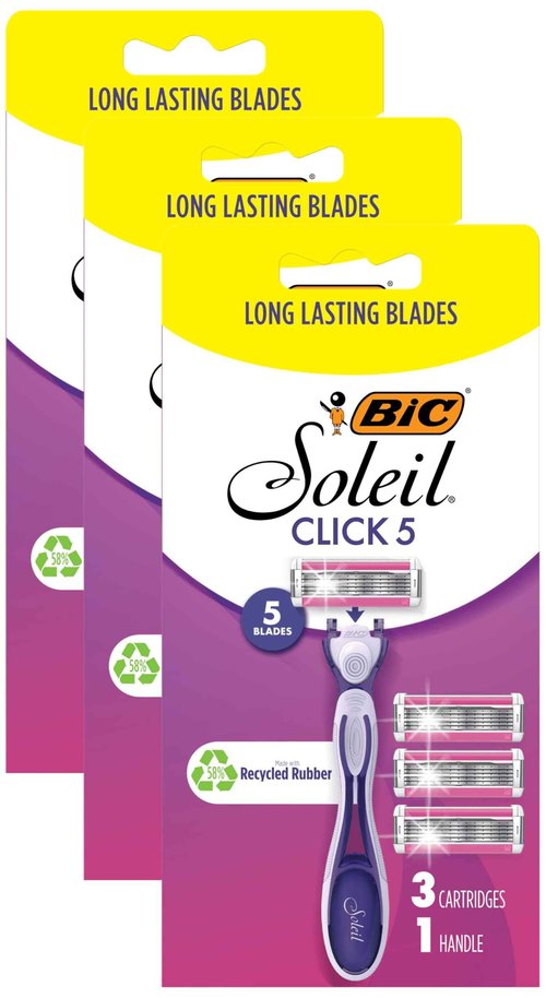 BIC Soleil Click 5 Women's 5-Blade Disposable Razor, 1 Handle and 3 Cartridges (Pack of 3)