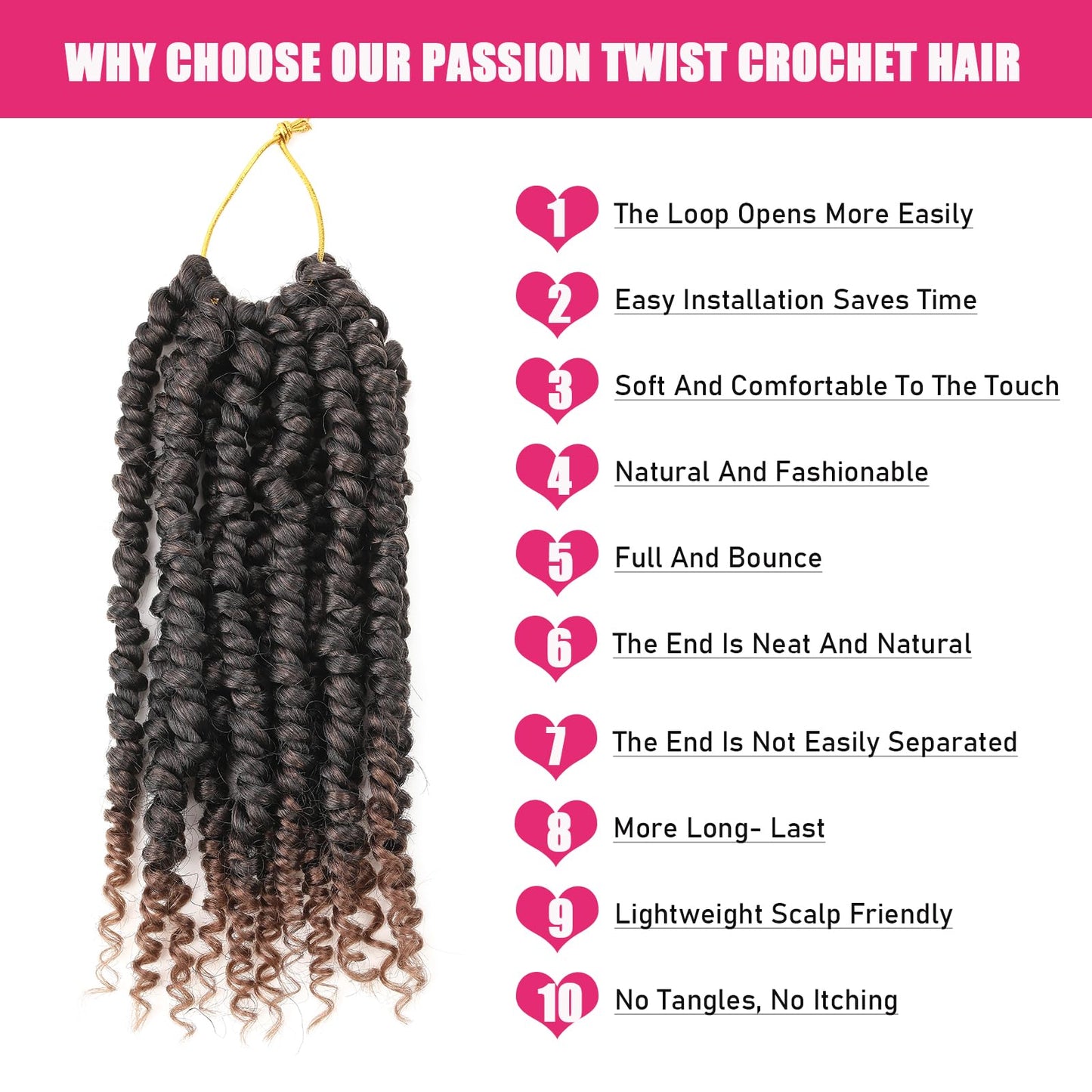 Passion Twist Hair 10 Inch 9 Packs Passion Twist Crochet Hair for Black Women Pre Looped Short Passion Twist Hair Pre-twisted Bohemian Passion Twists Braiding Hair for Kids and Girls (10 Inch,1B)