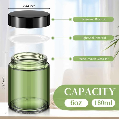 Domensi 24 Pcs 6oz Glass Jars with Lids Leakproof Round Airtight Empty Cosmetic Jars with Inner Liners Lid for Storing Lotions Spices Ointments Candle Making Food Storage (Olive Green)