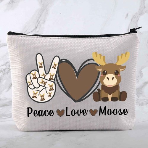MNIGIU Funny Moose Gift Peace Love Moose Cosmetic Bag Moose Deer Makeup Bag Moose Lover Gift