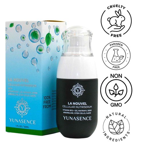 YUNASENCE LA NOUVEL Cellular Nutri Serum with Vitamin B12+D3, Matrixyl 3000, Argireline, Stem Cells & CoQ10, 1oz Antiaging, firming, lifting.