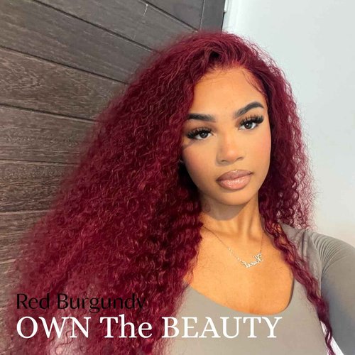 ALHER 4x4 HD Lace Closure Brazilian Human Hair 99j Dark Burgundy Water Wave, 12A Cherry Red Wine Red Color 4x4 Lace Closure 100% Unprocessed Remy Hair Wet n Wavy Free Part & Bleached Knots 12 Inch