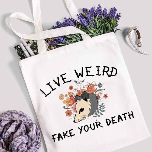 WZJHCL Possum Lover Gift Opossum Makeup Pouch Possum Mama Cosmetic Kit Flower Opossum Travel Storage Organizer Bag (Live Weird Tote Bag)