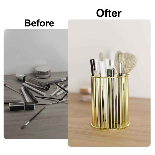 Heshuoer Makeup Holder - Makeup Brush Organizer, Cosmetic Brushes Storage Holder for Dressing Table, Gold.