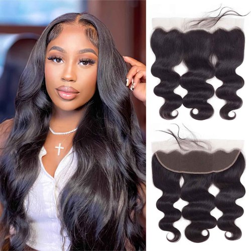 13x4 Lace Frontal Closure Body Wave Ear to Ear HD Lace Frontal 16 Inch Brazilian Human Hair Closure Free Part 150% Density Body Wave Hair Extensions Pre Plucked Natural Black