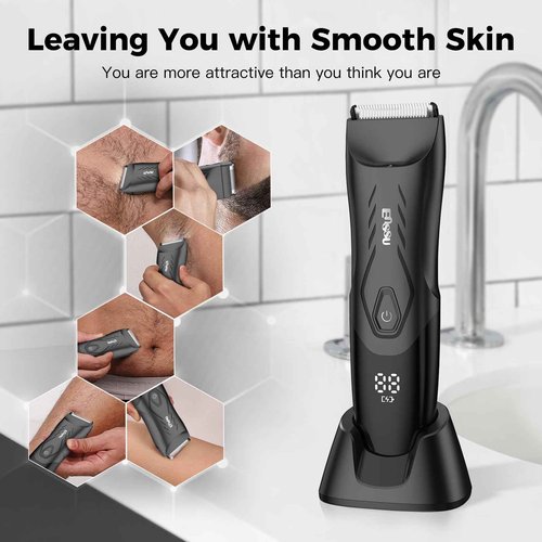 ENSSU Body Hair Trimmer for Men: 2-in-1 Manscape Trimmer & Shaver with LED Light for Ball/Pubic/Groin,Waterproof Trimmer for Men,No-Nick Shaving,Smooth Grooming