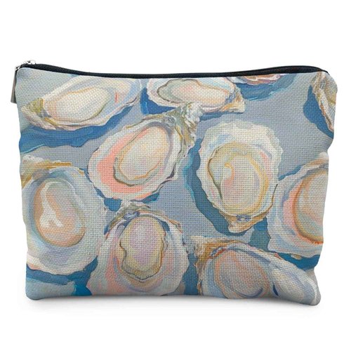 Likjad Oyster Shell Beach Makeup Bag, Coastal Beachy Cosmetic Bags for Women, Sea Oyster Ocean Makeup Pouch, Ocean Themed Gifts, Blue Pastel Beach Zipper Pouch
