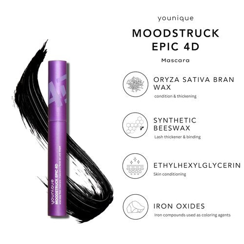 Younique MOODSTRUCK EPIC 4D Fiber Mascara | Volumizing, Lengthening & Lifting Mascara | Waterproof, Smudge-Proof, Long-Lasting | Bold, Defined, Flake-Free Lashes | 7 ml