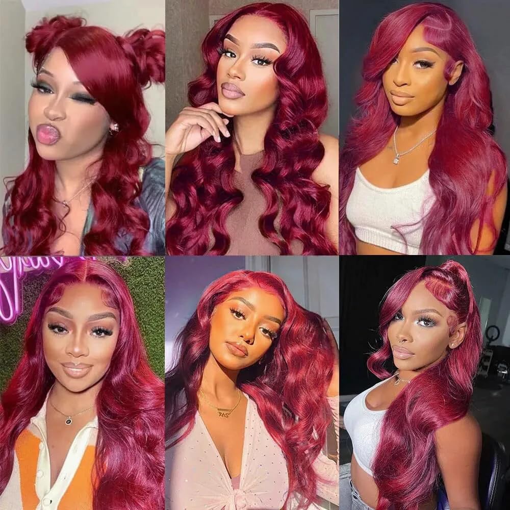 Dark Burgundy Bundles Burgundy Red Body Wave Human Hair Bundles Brazilian 99J Body Wave Bundles Human Hair Unprocessed Virgin Hair 3 Bundles 10 12 14 Inch Red Bundles