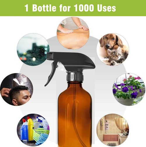 HAOERMEI 16oz Amber Glass Spray Bottles,2-Pack Refillable Empty Spray Bottl for Cleaning, Hair Care, Plants - Adjustable Nozzl