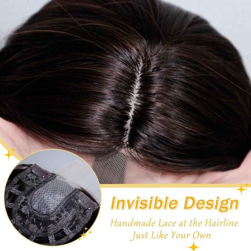 TYQ Hair Toppers for Women with Thinning Hair,14 Inch 360° 3D Synthetic Curly Wavy Side Part Clip in Bangs(Dark Brown Mixed Chestnut)