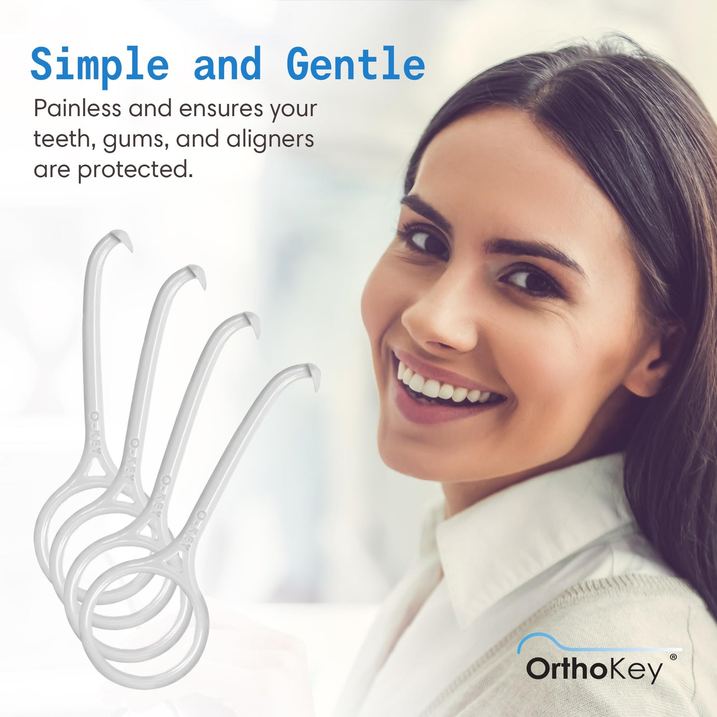 OrthoKey Clear Aligner Removal Tool - Dental Grade Invisalign Remover for Invisible Braces, Retainers, and Aligners, White (4-Pack)