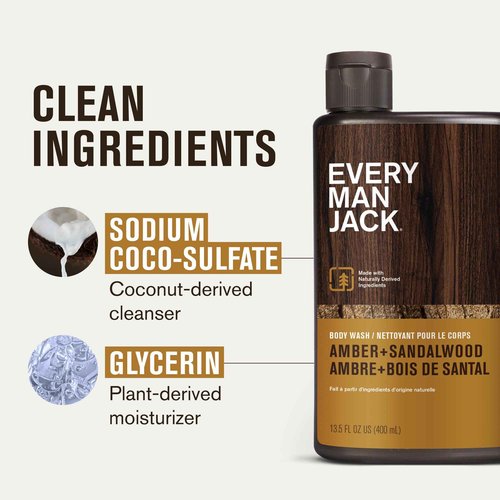 Every Man Jack Men's Body Wash Variety Pack - Includes 3 Body Washes with Natural Ingredients & Incredible Scents - Amber + Sandalwood, Cedar + Red Sage, Sea Minerals + Citron Fragrances (3 Pack)