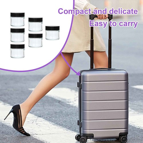 2oz Small Travel Containers with Black Lids,48 Pack Glass Jars with Mini Disposable Spatula for Toiletries，Travel Storage，Makeup Beauty Products, Lotions, Powders and Ointments
