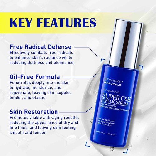 Vitamin C Face Serum for Anti Aging: Enaskin Naturals Super C Serum with Ferulic Acid for Women Mature Skin, Premium Formula Vit C Facial Serum for Brightening Dark Spots and Glowing up Skin - 1.7 Oz