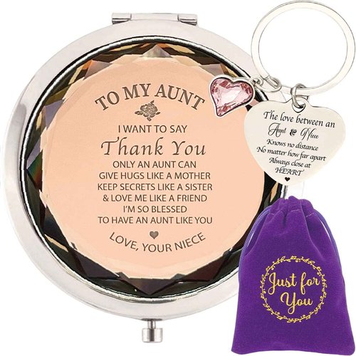 MALLAbyLAMMA Aunt Mirror Compact Engraved, Aunt Keychain, Aunt Gift from Niece, to My Aunt Gift, Auntie Gift from Niece, Sentimental Gift for Aunt Birthday Thanksgiving Christmas