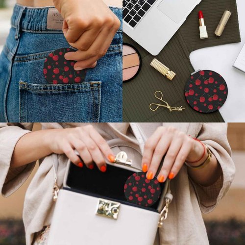 KWSAAHU Double-Sided Pocket Compact Mini Makeup Mirrors 1x, 2X Magnifying Mirror Portable Foldable Round Small Purse Mirror Suitable Daily Travel Party for Woman Man - Beautiful Cherry