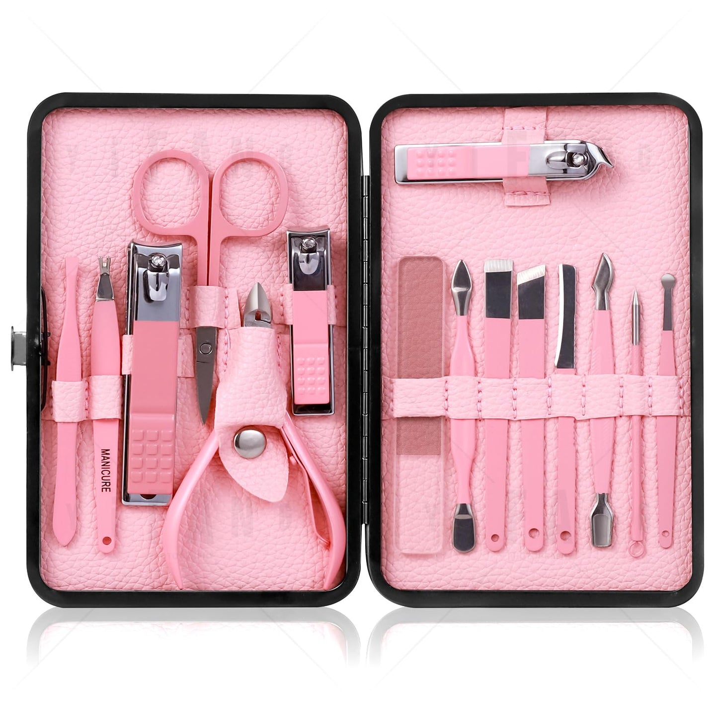 Manicure Set Pedicure Kit Nail Clippers Set Fingernail Clipper Set Ingrown Toenail Nail Kit Scissor Nail Trimmer Kit 15 Pieces Travel Nail Kit Care Grooming Tools with Fine Case Fine GIF (Pink_15in1)